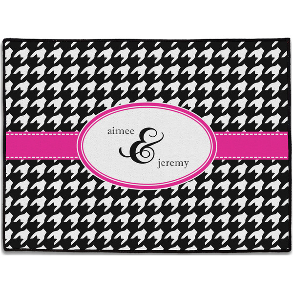 Custom Houndstooth w/Pink Accent Door Mat (Personalized)