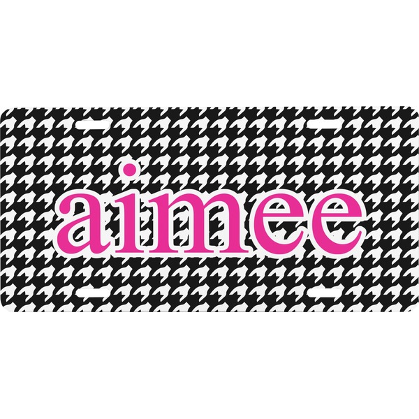 Custom Houndstooth w/Pink Accent Front License Plate (Personalized)
