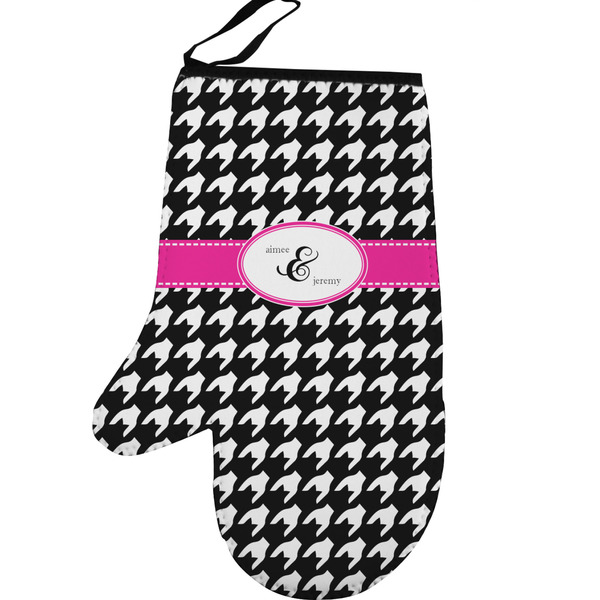 Houndstooth w/Pink Accent Personalized Oven Mitt - Left