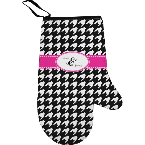 Custom Houndstooth w/Pink Accent Right Oven Mitt (Personalized)
