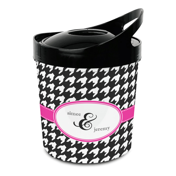 Custom Houndstooth w/Pink Accent Plastic Ice Bucket (Personalized)