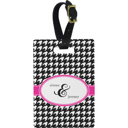 Houndstooth w/Pink Accent Plastic Luggage Tag - Rectangular w/ Couple's Names