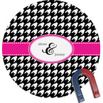 Houndstooth w/Pink Accent Round Fridge Magnet (Personalized)