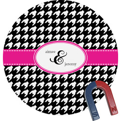 Houndstooth w/Pink Accent Round Fridge Magnet (Personalized)