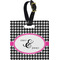 Houndstooth w/Pink Accent Plastic Luggage Tag - Square w/ Couple's Names