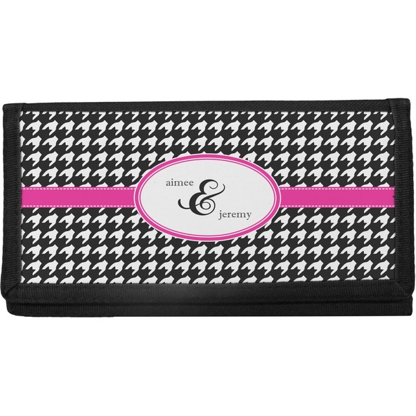 Custom Houndstooth w/Pink Accent Canvas Checkbook Cover (Personalized)