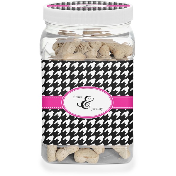 Custom Houndstooth w/Pink Accent Dog Treat Jar (Personalized)