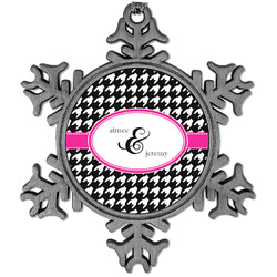 Houndstooth w/Pink Accent Vintage Snowflake Ornament (Personalized)