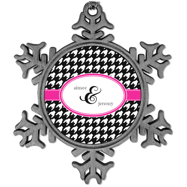 Custom Houndstooth w/Pink Accent Vintage Snowflake Ornament (Personalized)
