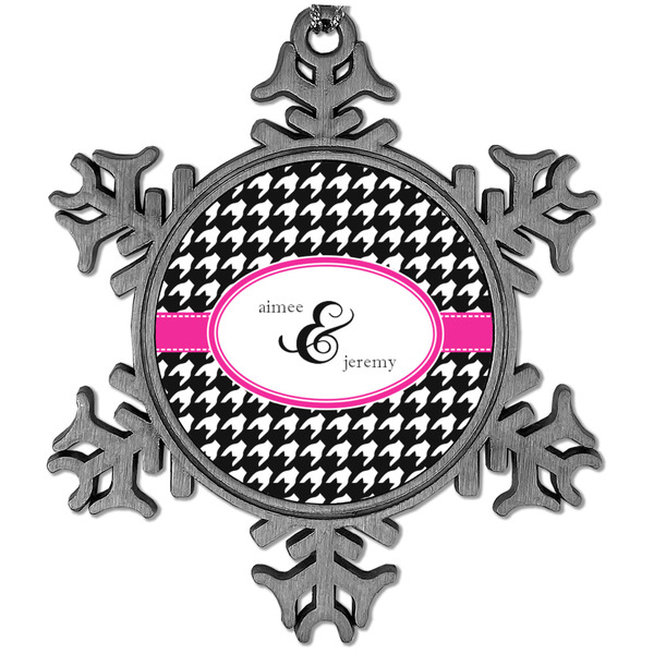 Custom Houndstooth w/Pink Accent Vintage Snowflake Ornament (Personalized)