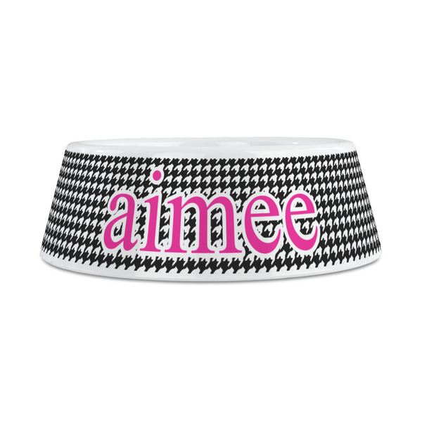 Houndstooth w/Pink Accent Plastic Dog Bowls - Medium - FRONT