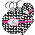 Houndstooth w/Pink Accent Plastic Keychain (Personalized)