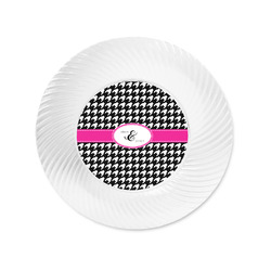 Houndstooth w/Pink Accent Plastic Party Appetizer & Dessert Plates - 6" (Personalized)