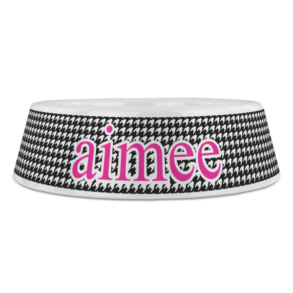 Houndstooth w/Pink Accent Plastic Pet Bowls - Large - FRONT