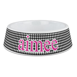 Houndstooth w/Pink Accent Plastic Dog Bowl - Large (Personalized)