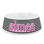 Houndstooth w/Pink Accent Plastic Dog Bowl (Personalized)