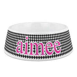 Houndstooth w/Pink Accent Plastic Dog Bowl - Medium (Personalized)