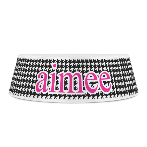 Houndstooth w/Pink Accent Plastic Pet Bowls - Small - FRONT