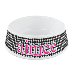 Houndstooth w/Pink Accent Plastic Dog Bowl - Small (Personalized)
