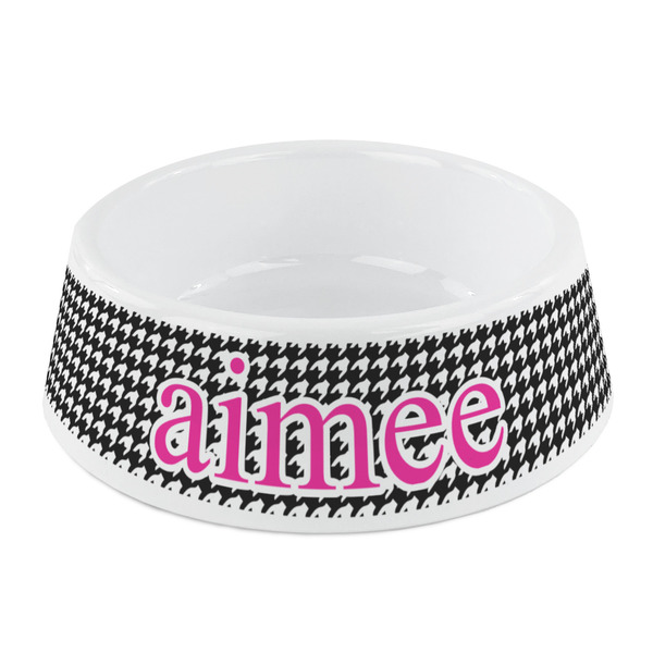 Custom Houndstooth w/Pink Accent Plastic Dog Bowl - Small (Personalized)