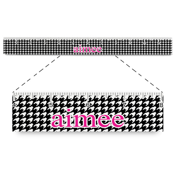 Custom Houndstooth w/Pink Accent Plastic Ruler - 12" (Personalized)