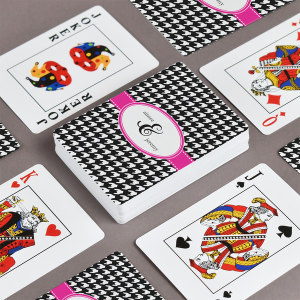 Houndstooth w/Pink Accent Playing Cards - Front & Back View