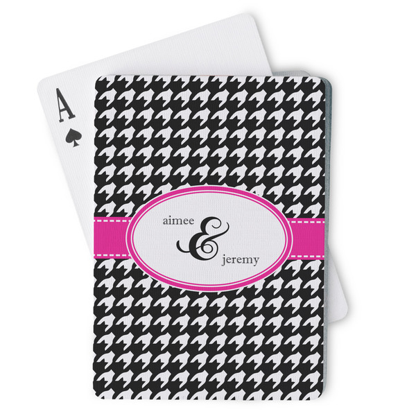 Custom Houndstooth w/Pink Accent Playing Cards (Personalized)