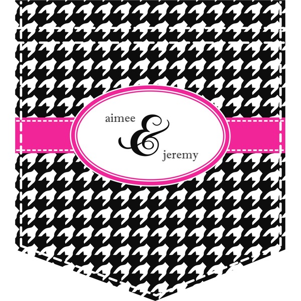 Custom Houndstooth w/Pink Accent Iron On Faux Pocket (Personalized)