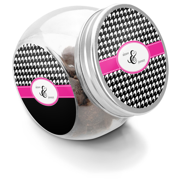 Custom Houndstooth w/Pink Accent Puppy Treat Jar (Personalized)