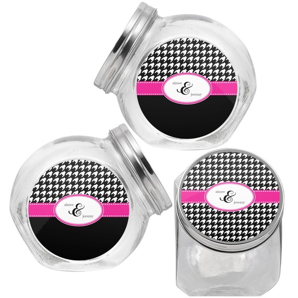 Houndstooth w/Pink Accent Puppy Treat Jar - Top Left Right