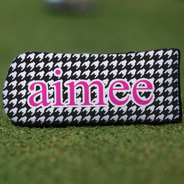Custom Houndstooth w/Pink Accent Blade Putter Cover (Personalized)