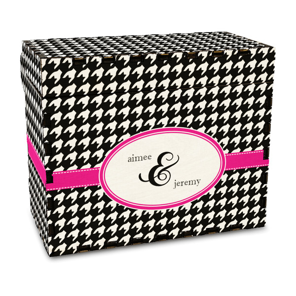 Custom Houndstooth w/Pink Accent Wood Recipe Box - Full Color Print (Personalized)