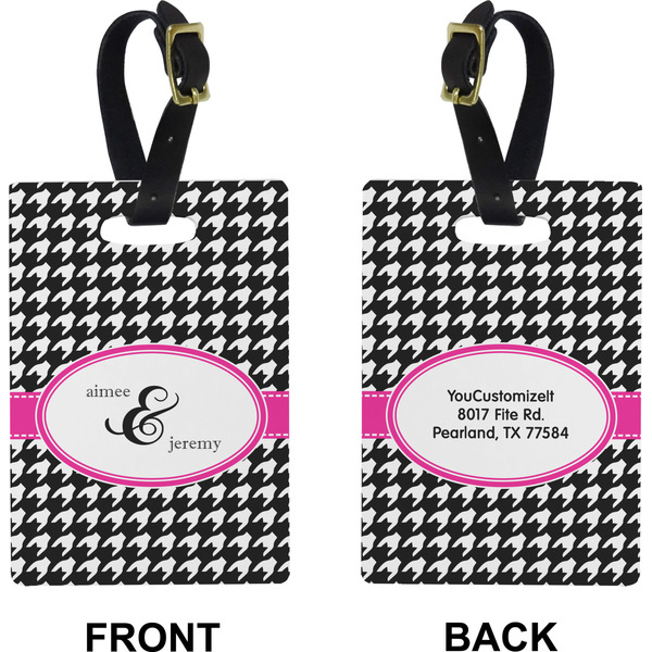 Houndstooth w/Pink Accent Rectangle Luggage Tag (Front + Back)