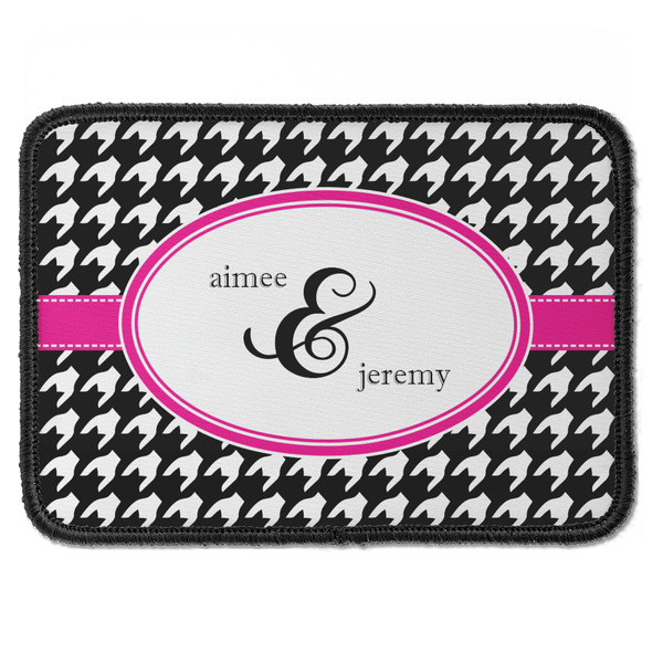 Custom Houndstooth w/Pink Accent Iron On Rectangle Patch w/ Couple's Names
