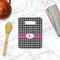 Houndstooth w/Pink Accent Rectangle Trivet with Handle - LIFESTYLE