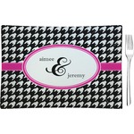 Houndstooth w/Pink Accent Rectangular Glass Appetizer / Dessert Plate - Single or Set (Personalized)