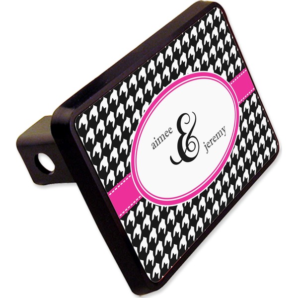 Custom Houndstooth w/Pink Accent Rectangular Trailer Hitch Cover - 2" (Personalized)