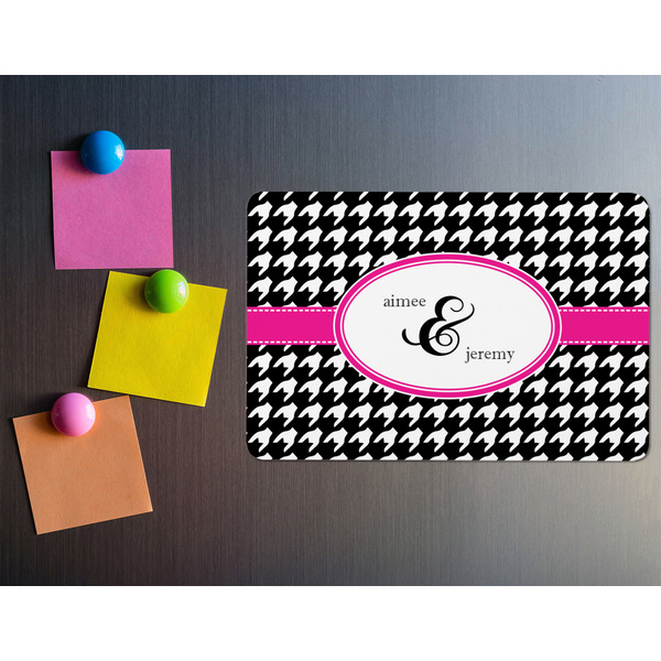 Houndstooth w/Pink Accent Rectangular Fridge Magnet - LIFESTYLE