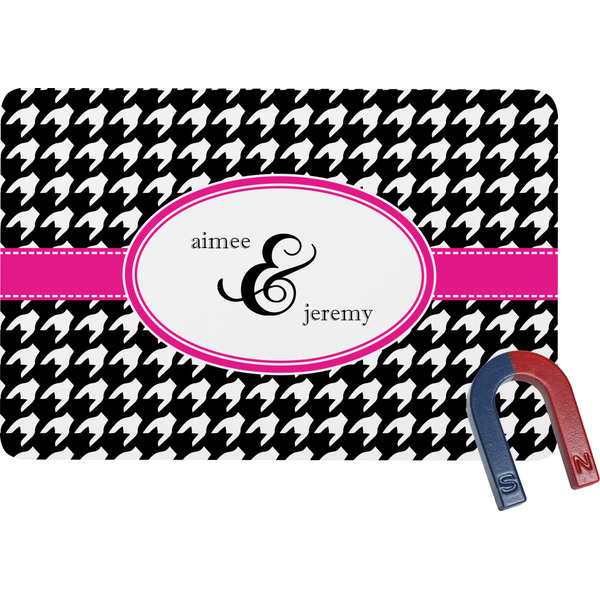 Custom Houndstooth w/Pink Accent Rectangular Fridge Magnet (Personalized)