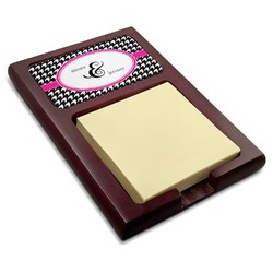 Houndstooth w/Pink Accent Red Mahogany Sticky Note Holder (Personalized)