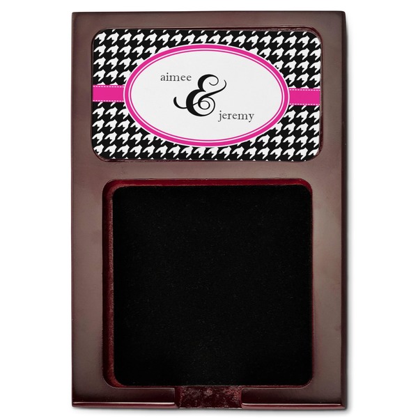 Houndstooth w/Pink Accent Red Mahogany Sticky Note Holder - Flat