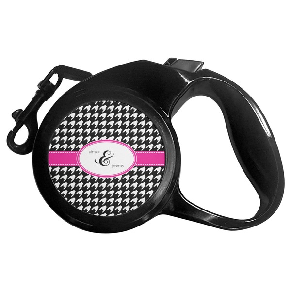 Custom Houndstooth w/Pink Accent Retractable Dog Leash (Personalized)