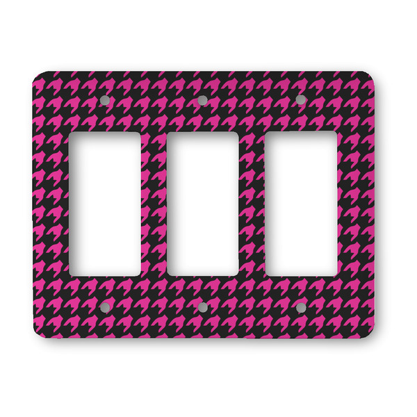 Custom Houndstooth w/Pink Accent Rocker Style Light Switch Cover - Three Switch