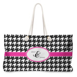 Houndstooth w/Pink Accent Large Tote Bag with Rope Handles (Personalized)