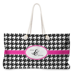 Houndstooth w/Pink Accent Large Tote Bag with Rope Handles (Personalized)