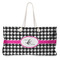 Houndstooth w/Pink Accent Large Rope Tote Bag - Front View