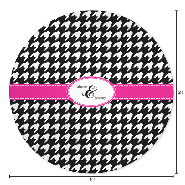 Houndstooth w/Pink Accent Round Area Rug - Size