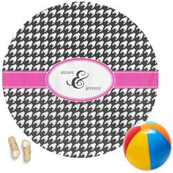 Houndstooth w/Pink Accent Round Beach Towel (Personalized)