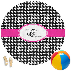 Houndstooth w/Pink Accent Round Beach Towel (Personalized)