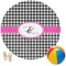 Houndstooth w/Pink Accent Round Beach Towel (Personalized)